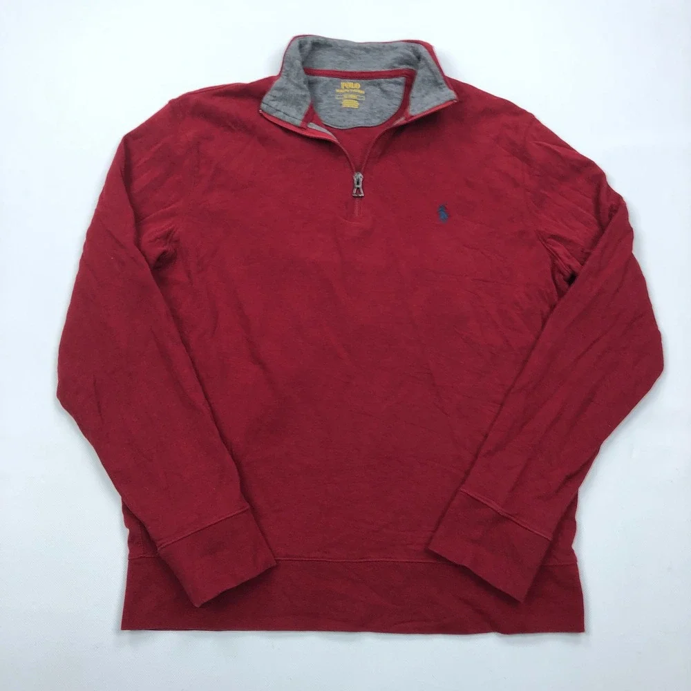 Polo Ralph Lauren Mens Medium Red Quarter Zip Pullover Pony Logo Sweatshirt